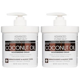 Advanced Clinicals Coconut Oil Cream. Two Spa Size 16oz Moisturizing Lotion Jars                                                                      