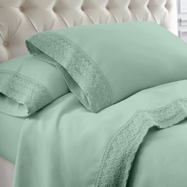Modern Threads Soft Microfiber Crochet Lace Sheets - Luxurious Microfiber Bed Sheets - Includes Flat Sheet, Fitted Sheet with Deep Pockets, & Pillowcases Seafoam Full
