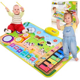 Dromlag 3 in 1 Music Mat Children's Toy 1 2 3 Years, Gift 1 Year Boy Girl 2 3 Years Toy from 1 2 3 Years Boy Girl Baby Toy Motor Skills Toy Children Gifts for 1 2 3 Years