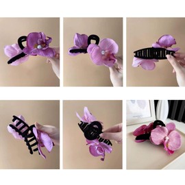 Large Hair Claw Clips, Hawaiian Flower Non-Slip Hair Clips, Banana Clips for Long Thick Hair, Beach Tropical Hair Clips for Women (Butterfly Orchids)