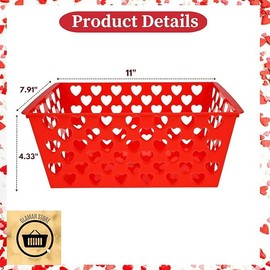 A1U Rectangular Pink and Red Valentine Heart Baskets 11x7.91x4.33in for Home Kitchen Party Favor Valentine's Day Empty to Fill Decorative Gift Basket, 2 counts with HFW Bonus Gift (colors may vary)