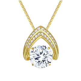Central Diamond Center Ultimate Omega Dancing Gemstone Necklace Sterling Silver w/Pure Brilliance Zirconia – Yellow Gold Plated