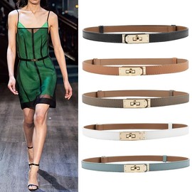 Women's Skinny Leather Belts Thin Waist Belt for Women with Turn Lock Buckle, Belts Woman Adjustable for Ladies Dresses and Jeans (Waist Size Below 37 Inches, Black)