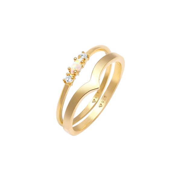 Elli Women's Ring Set Marquise V-Shape Basic with Synthetic Opal