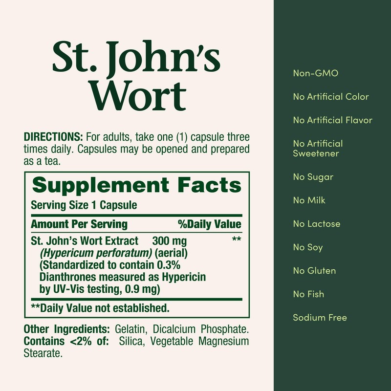 Nature's Bounty St. John’s Wort 300mg Capsules, Herbal Health Supplement,