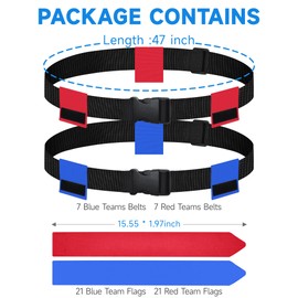 ICHBRIC Flag Football Belts 14 Player Adjustable Flag Football Set with 42 Flags Training Equipment for Youth and Adults Red+Blue