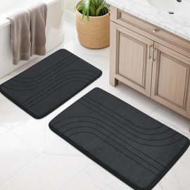 YIHOUSE Bathroom Rugs Sets 2 Piece, Soft Memory Foam Bath Mat Set, Non Slip Bathroom Mats 2 Piece, Machine Washable Bath Rugs Set for Bathroom, Tub, Toilet and Floor (Black)