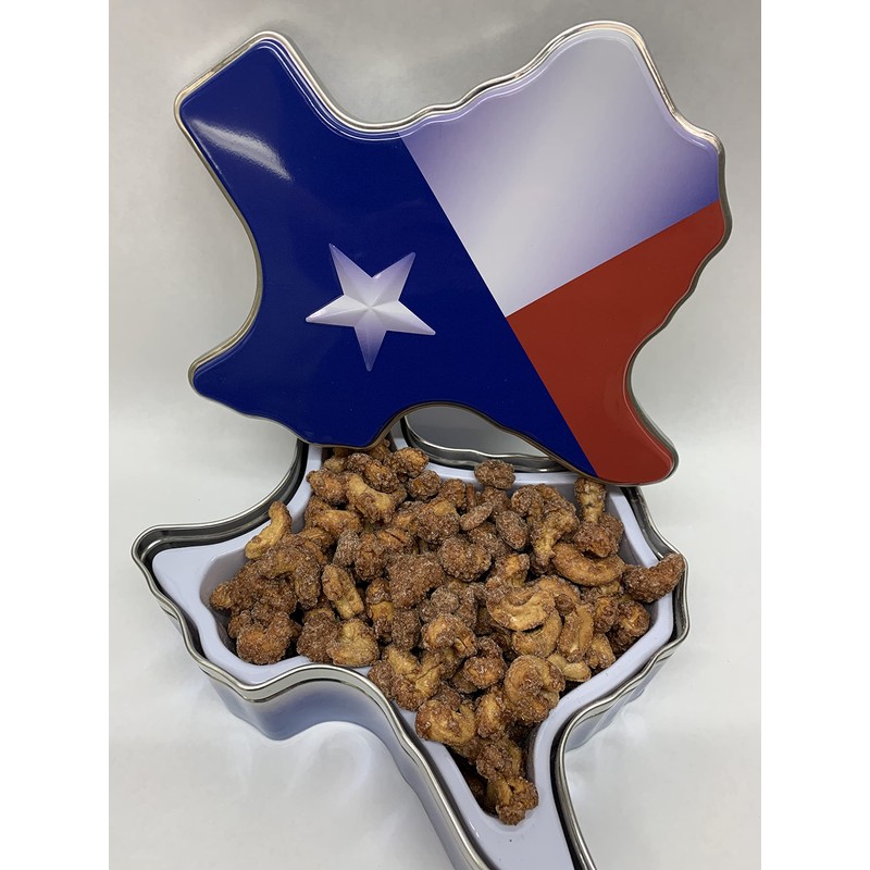 Cinnamon Roasted Cashews in a Texas Shaped Gift Tin