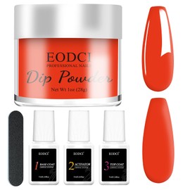 EODCI Red Color Dip Powder Nail Kit Starter, 3+1 Dipping Powder Essential Liquid Set with Base Top Coat Activator French Nail Art Beginner Manicure DIY Salon