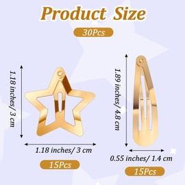 30 Pcs Gold Star Clips Star Hair Accessories Metal Snap Hair Clips Cute Stars Clip Barrettes Non-Slip Fashion Wedding Festival Halloween Christmas Hairs Accessories for Women Girls Hairstyle Decorate