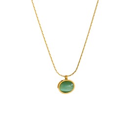 MEILANCEN Natural Green Aventurine Stone Pendant Necklace for Women 14K Gold Plated Chain Choker Necklace Green-Opal one-size