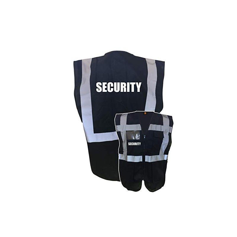 Security Black Zipped Hi Vis Vest Reflective, Work Wear Security,