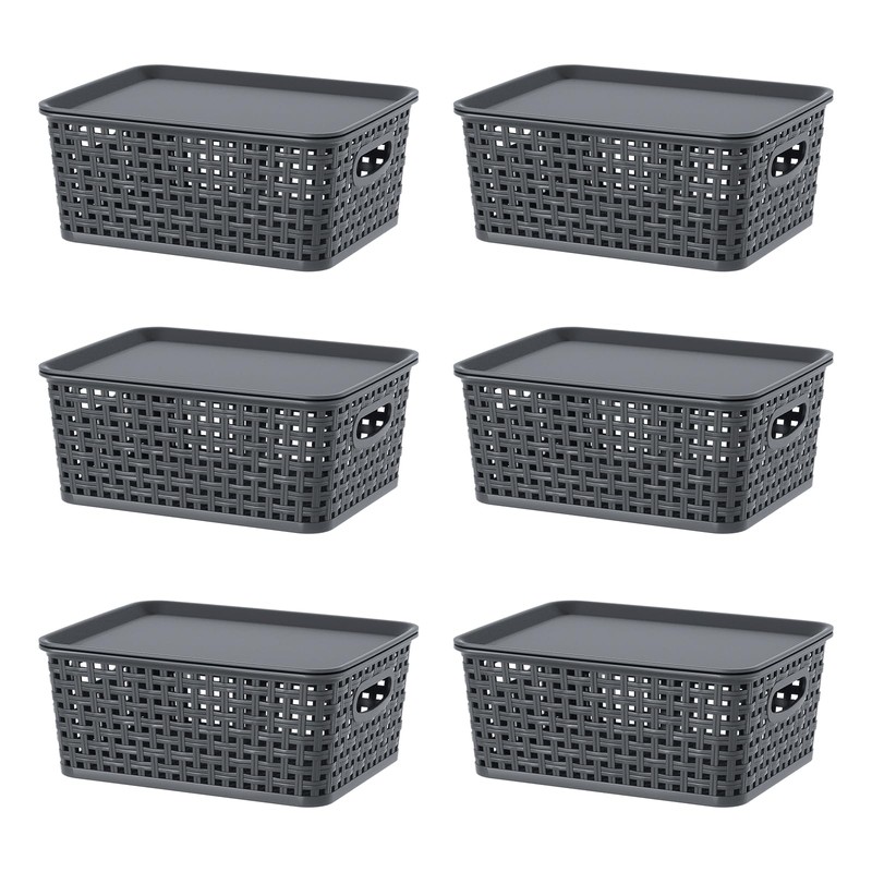 Xyskin Plastic Storage Baskets with Lids, Set of 6 Small