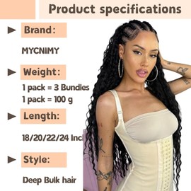 22 Inch 30# Deep Wave Bulk Hair Extensions for Boho Braids hair