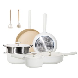 JEETEE Ceramic Cookware Set, 16 PCS Pots and Pans Set Non Stick with Removable Handles, Non Toxic Induction Kitchen Cookware Sets, Dishwasher/Oven Safe PFAS/PTFE/PFOA Free Cream