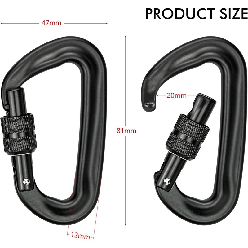 Auto Locking Carabiner Clips, 2PCS 12KN (1200kg) Heavy Duty Lightweight