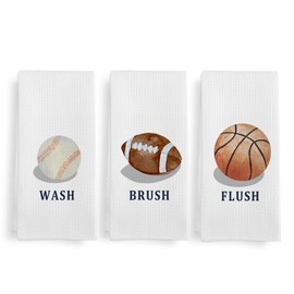 GWFSJYU Boys Kids Sports Hand Towels for Bathroom Set of 3, Basketball Football Baseball Hand Towel Gifts for Kids，wash Brush Flush Sports Dish Towel Tea Towels for Boys Bathroom Decor, 16x24 Inch