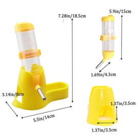 Litewoo 125ml 3 in 1 Hamster Water Bottle Food Container Base Hut for Drinking Feeding Rest Rats Guinea-Pigs Ferrets Rabbits Small Animals Hanging Water Feeding Bottles (Yellow)
