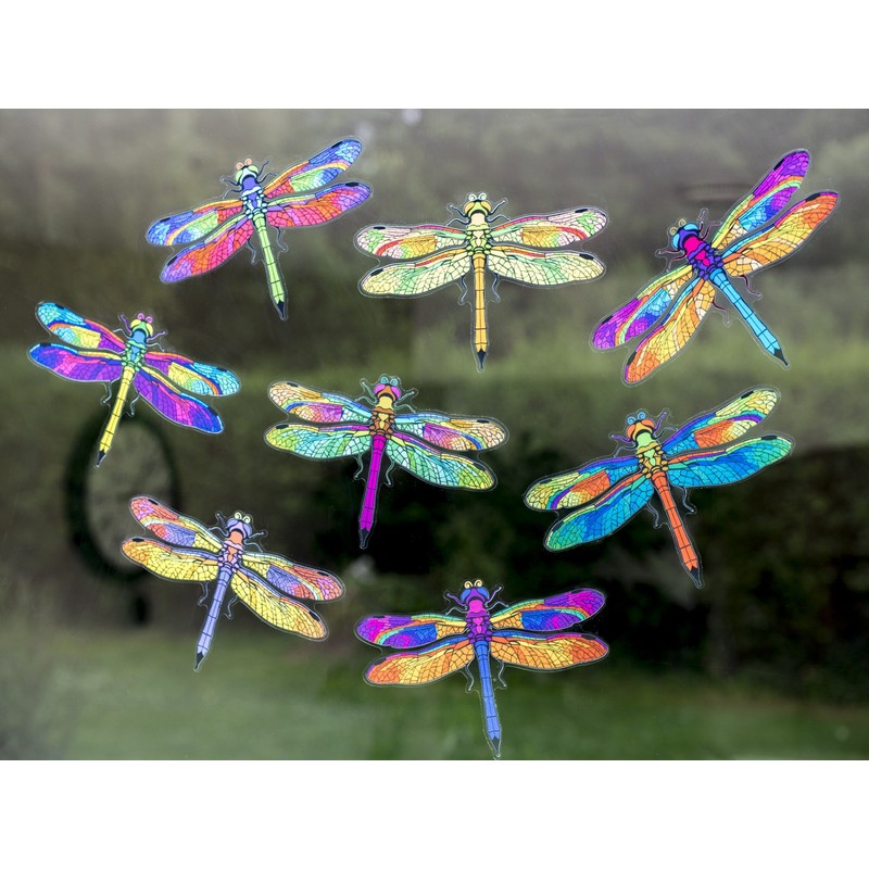 Window Stickers - 8 Beautiful Dragonflies Decorative Electrostatic Stickers -