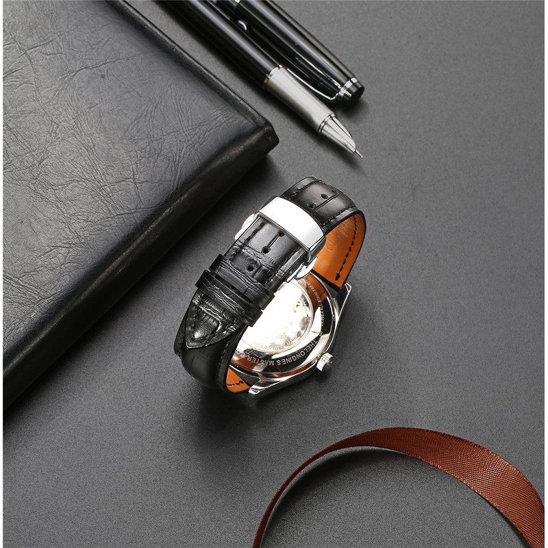 Moran Quick Release Leather Watch Bands Deployment Butterfly Buckle Calfskin
