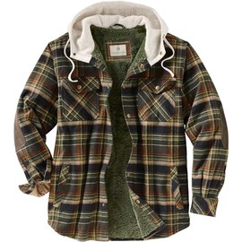 Legendary Whitetails Men's Size Hooded Shirt Jacket Flannel Berber Lined Polyfill Insulated, Stout Plaid, Large Tall