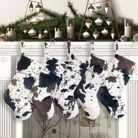 ELEGANTPARK Christmas Stockings 5 Pack Cow Stockings Christmas Large Faux Fur Farmhouse Christmas Stockings for Family Kids Xmas Fireplace Holiday Party Decorations 20 Inch