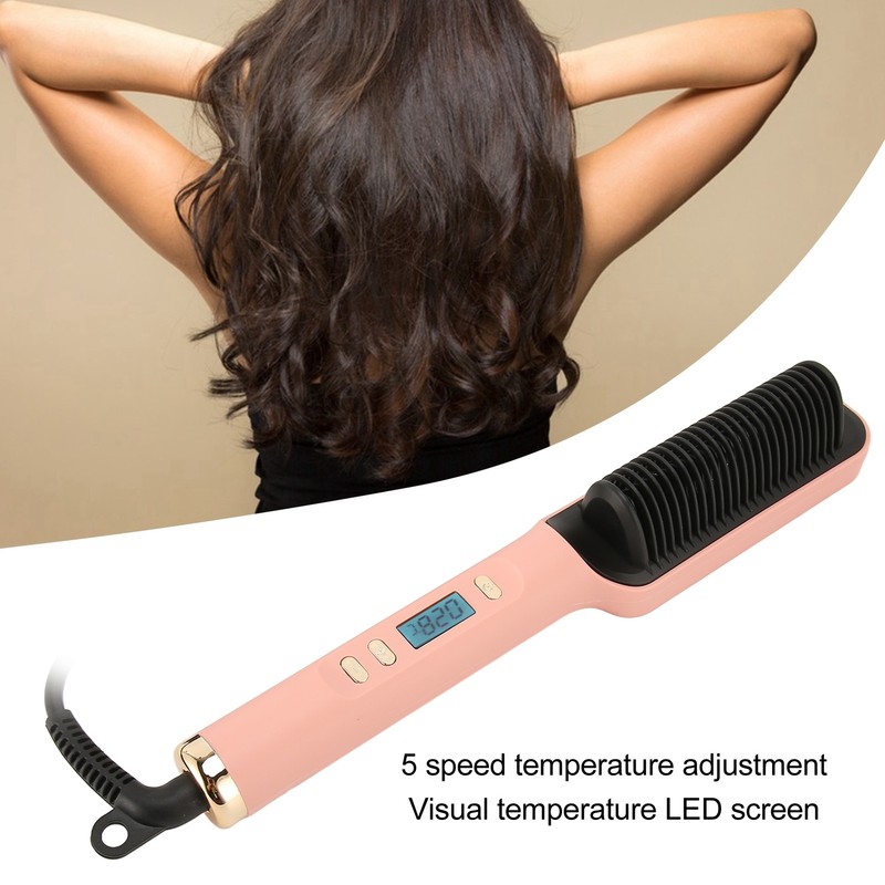 Hair Straightening Brush PTC Even Heating LCD Hair Straightener Brush