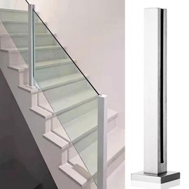 Glass Railing Post-2 PCS Glass Stair Railing Post System for 10-12mm Glass, Stainless Steel 304 Staircase Handrail Balusters with Rubbers, Metal Balustrade 65cm Suitable for Stairs (Silvery, End Post)