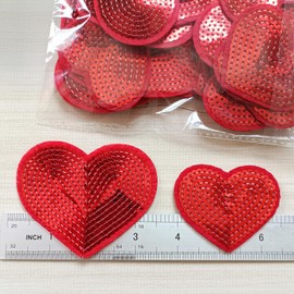 Zlettery 28Pcs Sequin Heart Iron on Patches 2 Sizes Embroidery Heart Patches for Clothing Bags Jackets Jeans Hats Accessory Craft Christmas Decoration Red