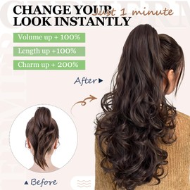 Cephermer Ponytail Extension Claw 18" Long Curly Wavy Clip in Natural Looking Synthetic Hair Extension Ponytail Hairpiece for Women Medium Brown