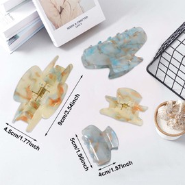 4Pcs Acrylic Hair Clips Claws,Small Non-Slip Matte Claw Clips,Marble Tortoise Acrylic Large Hair Claw Clip for for Women and Girls Thin and Thic,Girls Headwear Accessories(Beige+Blue)