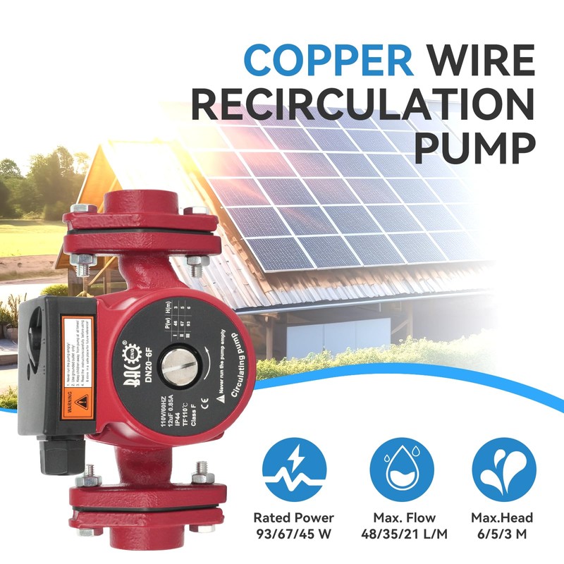 BACOENG 110V Flanges Hot Water Recirculating Pump, 3-Speed Switchable NTP