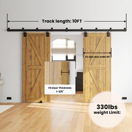 SMARTSTANDARD 10FT Box Rail Hardware - Exterior Barn Door Hardware Kit,Sliding Barn Door Hardware,Heavy Duty Ceiling Mount Kit,Fit Indoor and Exterior Door,Easy to Install(Widest to 60" Wide Door)
