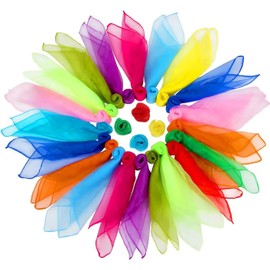 Pack of 24 Juggling Cloths, Colourful Silk Cloths, Chiffon Cloths, Children's Square Dance Cloths, Gymnastics Cloths, Juggling Scarves for Dancing, Juggling, Sensory, Dance Cloths, 60 x 60 cm,