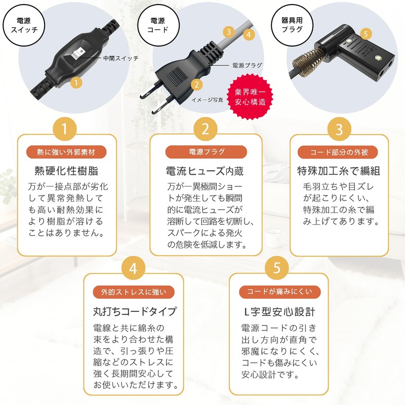 DADJ Kotatsu Cord, Kotatsu Power Cord Replacement Cord with Intermediate