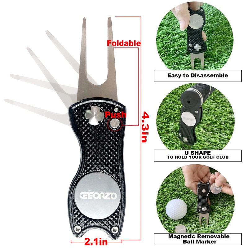 Geeorzo Golf Accessories, Retractable Golf Club Brush, Foldable Golf Divot