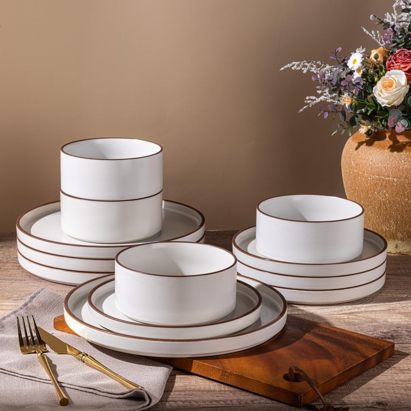 LERATIO Ceramic Dinnerware Sets for 4, High Edge Stoneware Plates