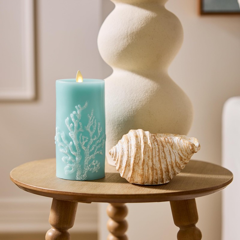 Luminara Embossed Coral Flameless LED Candle Moving Flame Pillar, Unscented