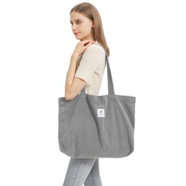 Corduroy Bag Women's Shoulder Bag Tote Bag Corduroy Women's Shopper Handbag Shoulder Bags Work Office Travel Shopping School Everyday, Grey L