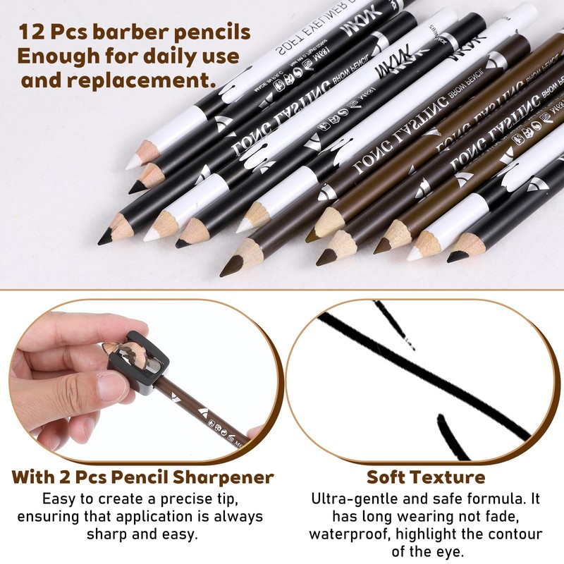LXUEJIE 12 Pcs Barber Pencil with 2 Sharpener, Magic Hairline