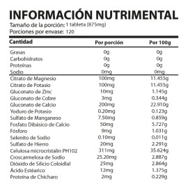 Mineral Premium 120 Tabletas De 875mg. Magnesio, Potasio, Zn Sin Sabor