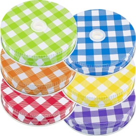 Southern Homewares SH-10234 Mason Jar Lids Gingham with Hole, One Size, Assorted