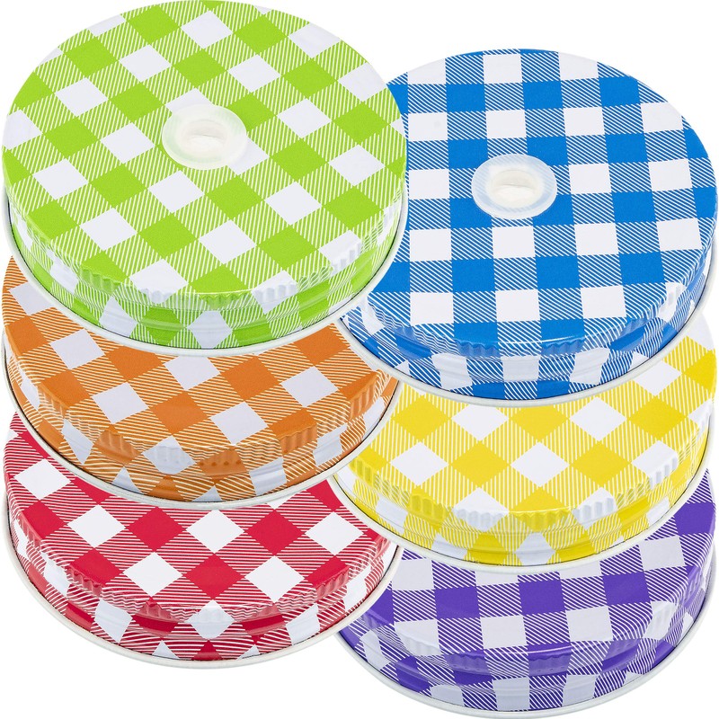 Southern Homewares SH-10234 Mason Jar Lids Gingham with Hole, One