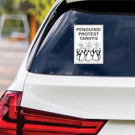 Penguins Protest Tariffs Vinyl Sticker, Resist Hate Decal, Anti-Trump, Resist Racism Sticker, Resist Fascism Car Bumper Sticker, 6" x 4.5"