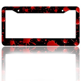 Blood Drop License Plate Frame Red and Black Blood Spatter License Plate Holder for Car Stainless Steel Accessories for Car Decor Fits Standard Us Vehicles Size 12 x 6 Inches with Screws