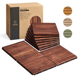 THYOI Premium Deck Tiles, Patio Flooring - Outdoor Waterproof Acacia Wood Tiles for All Weather Use - Balcony, Backyard, Indoor & Outdoor (Square Ft) (10, Dark Brown, 6S)