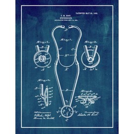 Stethoscope Patent Print Midnight Blue with Border (5" x 7") M12507