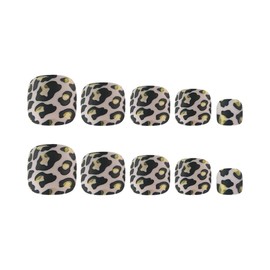 Press on Toenails Short Fake Toenails Black Leopard Matte Glue on Toenails Full Cover Acrylic Toenails Shiny Gold Glitter Artificial Toenails for Women Manicure 24Pcs