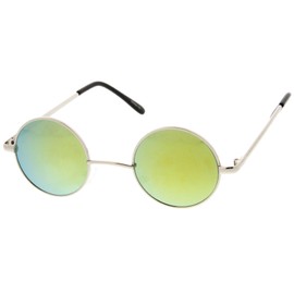 zeroUV Small Retro-Vintage Style Lennon Inspired Round Metal Circle Sunglasses (ZV - Silver Sun)