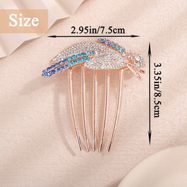 Aimimier Bridal Crystal Hair Comb for Women Leaf Hair Side Comb Rhinestone Inlaid Long Teeth Hair Piece Prom Wedding Hair Accessories (Blue)